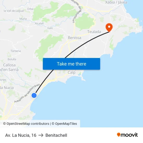 Av. La Nucia, 16 to Benitachell map