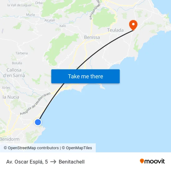 Av. Oscar Esplá, 5 to Benitachell map