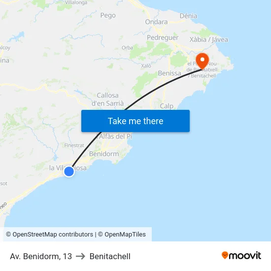 Av. Benidorm, 13 to Benitachell map