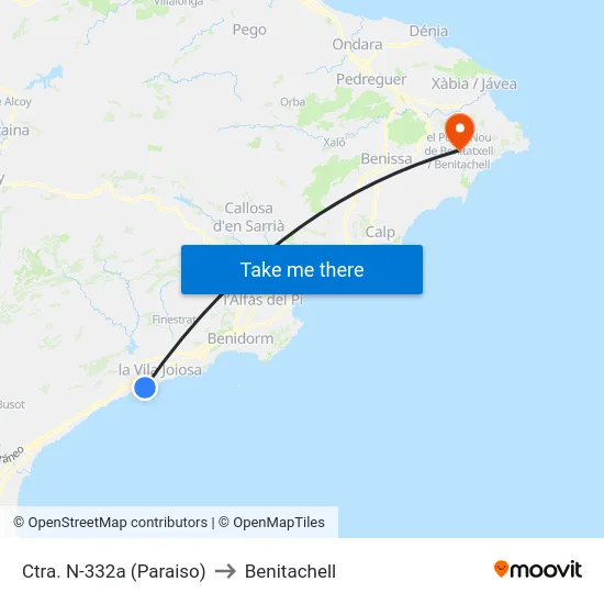 Ctra. N-332a (Paraiso) to Benitachell map