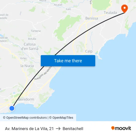 Av. Mariners de La Vila, 21 to Benitachell map