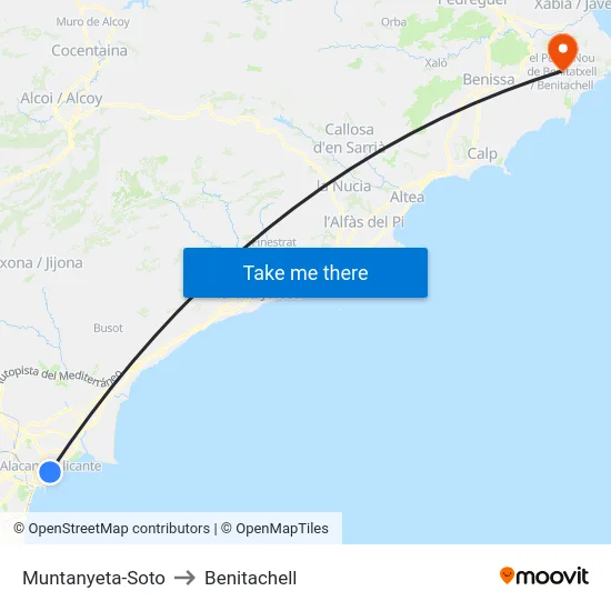 Muntanyeta-Soto to Benitachell map