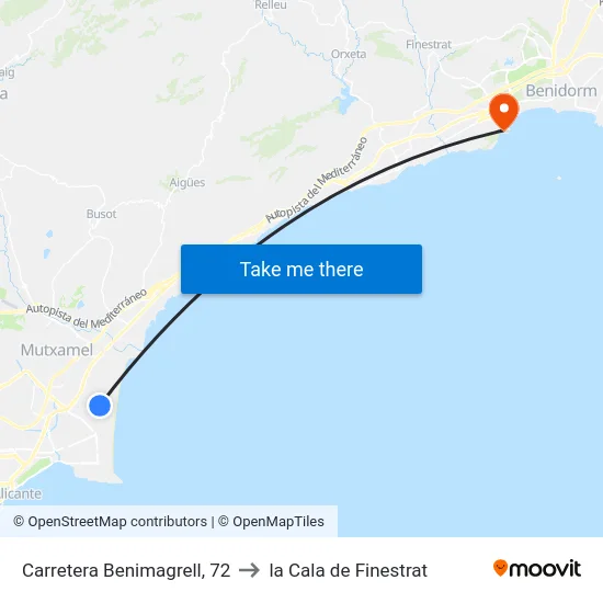 Carretera Benimagrell, 72 to la Cala de Finestrat map