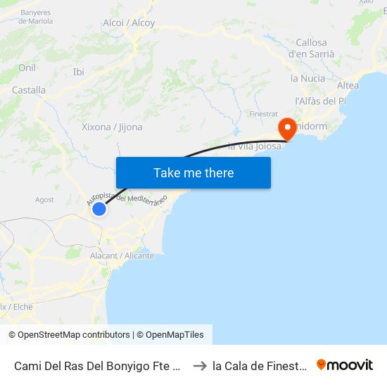Cami Del Ras Del Bonyigo Fte M-8 to la Cala de Finestrat map