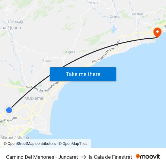 Camino Del Mahones - Juncaret to la Cala de Finestrat map