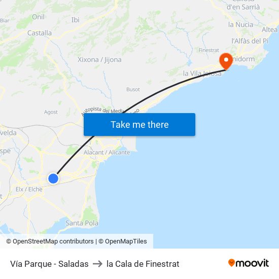 Vía Parque - Saladas to la Cala de Finestrat map