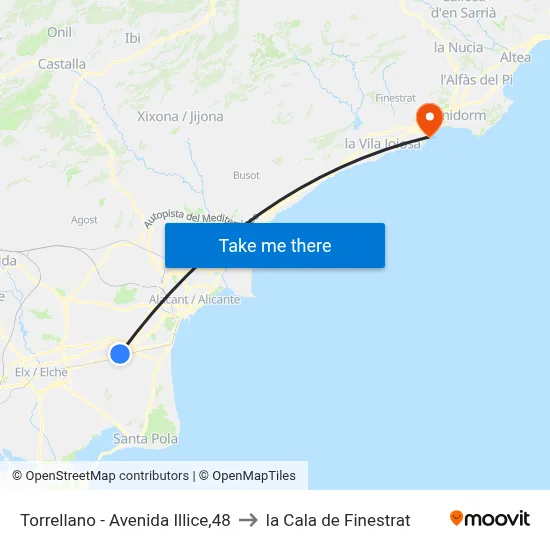 Torrellano - Avenida Illice,48 to la Cala de Finestrat map