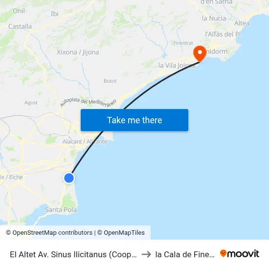 El Altet Av. Sinus Ilicitanus (Cooperativa) to la Cala de Finestrat map