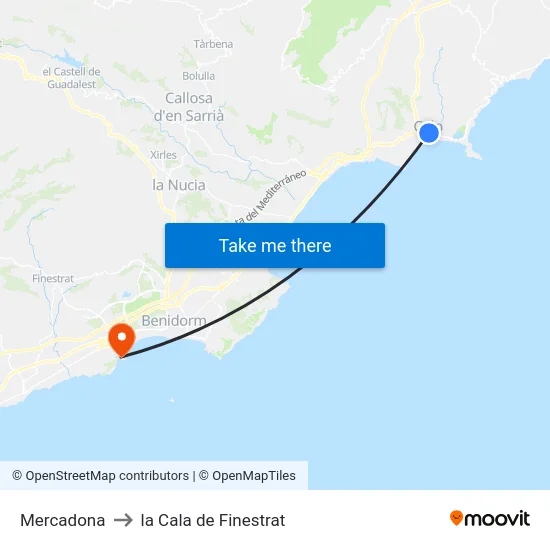 Mercadona to la Cala de Finestrat map
