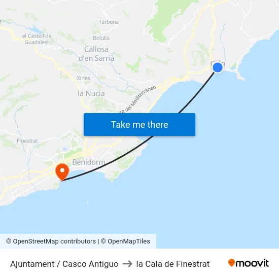 Ajuntament / Casco Antiguo to la Cala de Finestrat map