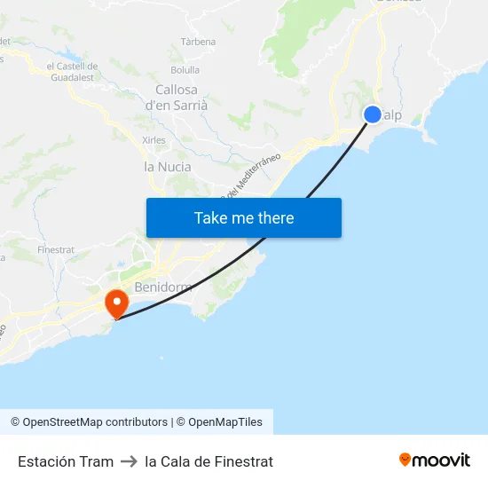 Estación Tram to la Cala de Finestrat map