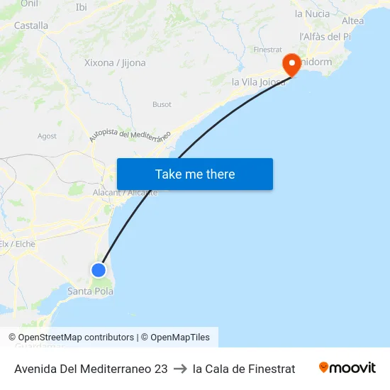 Avenida Del Mediterraneo 23 to la Cala de Finestrat map
