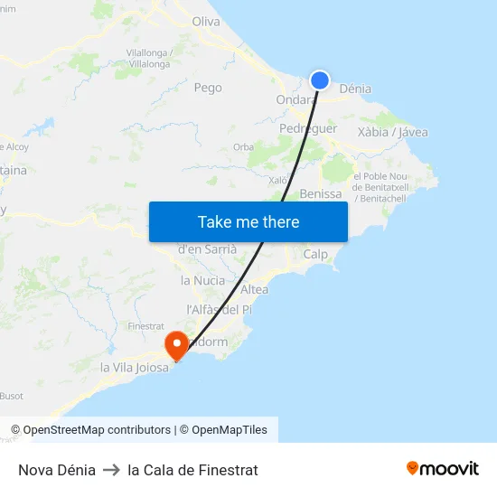 Nova Dénia to la Cala de Finestrat map