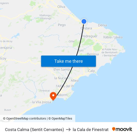 Costa Calma (Sentit Cervantes) to la Cala de Finestrat map