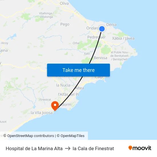 Hospital de La Marina Alta to la Cala de Finestrat map