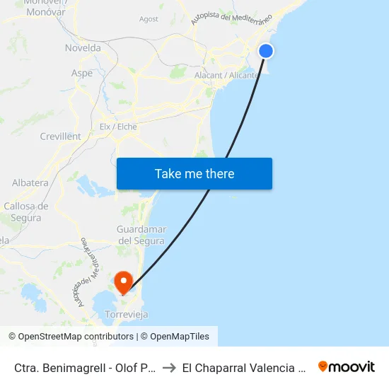 Ctra. Benimagrell - Olof Palme to El Chaparral Valencia Spain map