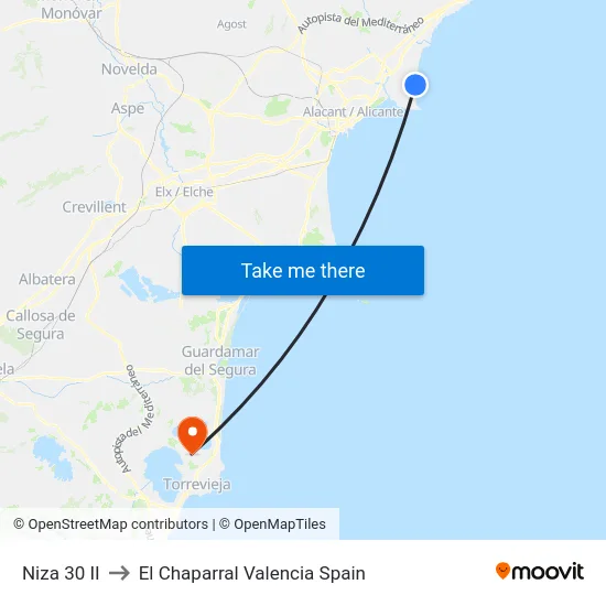 Niza 30 II to El Chaparral Valencia Spain map