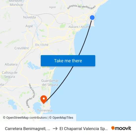 Carretera Benimagrell, 72 to El Chaparral Valencia Spain map
