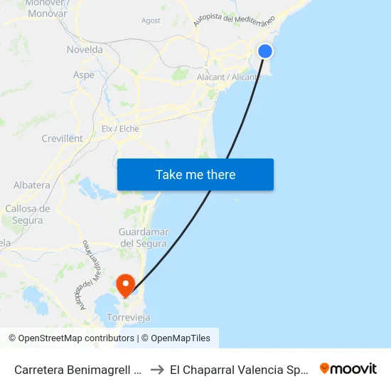 Carretera Benimagrell 69 to El Chaparral Valencia Spain map