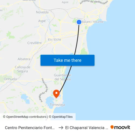 Centro Penitenciario Fontcalent I to El Chaparral Valencia Spain map