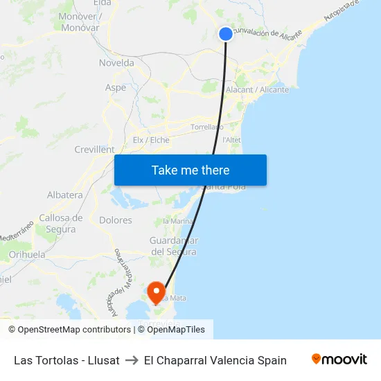 Las Tortolas - Llusat to El Chaparral Valencia Spain map