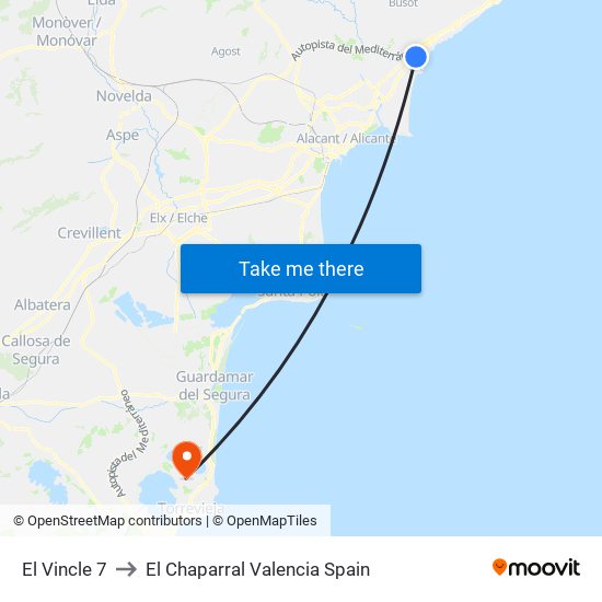 El Vincle 7 to El Chaparral Valencia Spain map