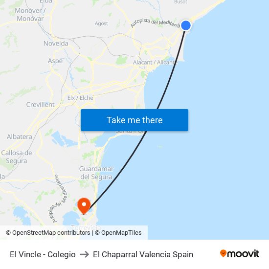 El Vincle - Colegio to El Chaparral Valencia Spain map