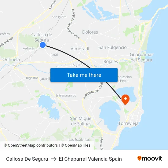 Callosa De Segura to El Chaparral Valencia Spain map