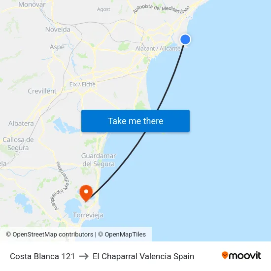 Costa Blanca 121 to El Chaparral Valencia Spain map