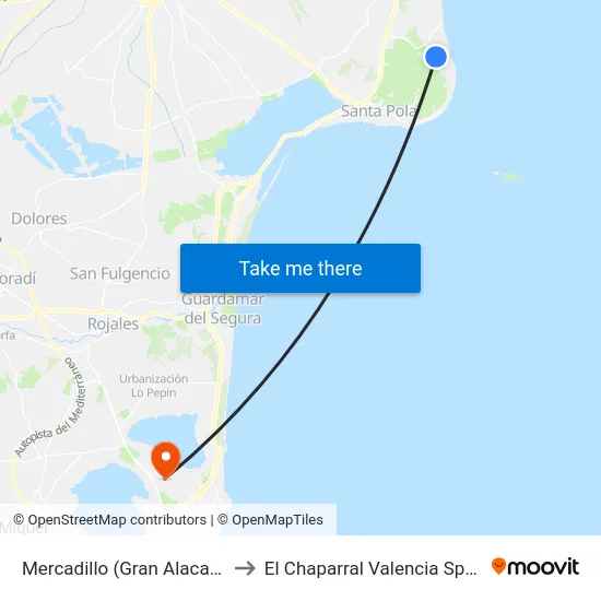 Mercadillo (Gran Alacant) to El Chaparral Valencia Spain map
