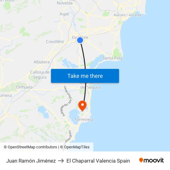 Juan Ramón Jiménez to El Chaparral Valencia Spain map