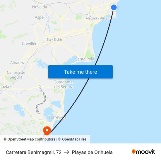 Carretera Benimagrell, 72 to Playas de Orihuela map