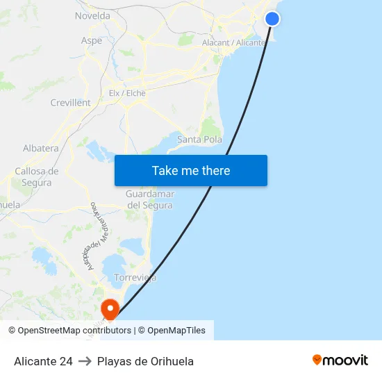 Alicante 24 to Playas de Orihuela map