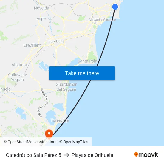 Catedrático Sala Pérez 5 to Playas de Orihuela map