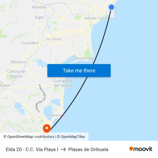 Elda 20 - C.C. Via Playa I to Playas de Orihuela map