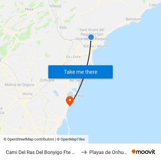 Cami Del Ras Del Bonyigo Fte M-8 to Playas de Orihuela map