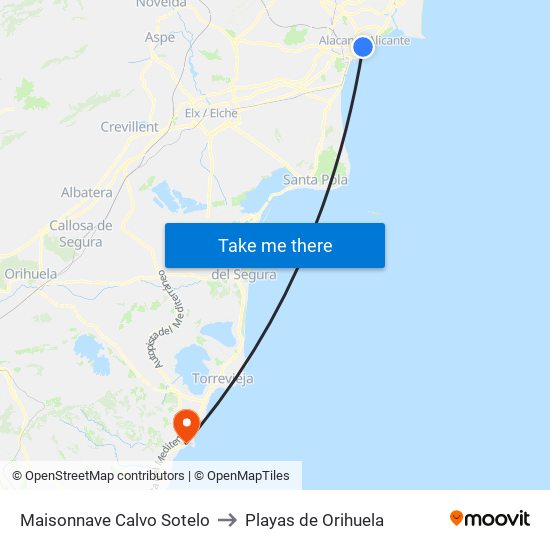 Maisonnave Calvo Sotelo to Playas de Orihuela map