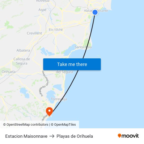 Estacion Maisonnave to Playas de Orihuela map