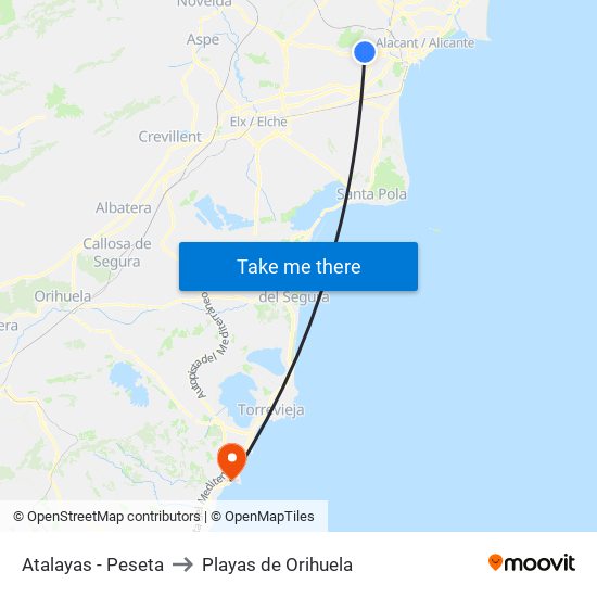 Atalayas - Peseta to Playas de Orihuela map