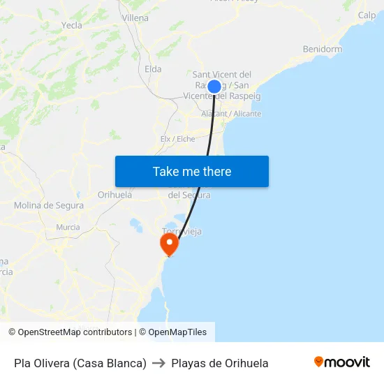 Pla Olivera (Casa Blanca) to Playas de Orihuela map