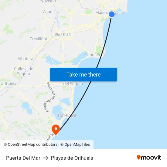 Puerta Del Mar to Playas de Orihuela map