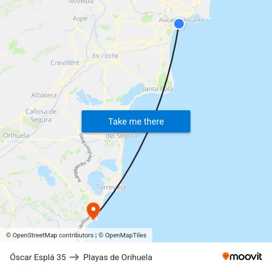 Óscar Esplá 35 to Playas de Orihuela map