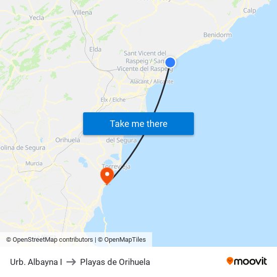 Urb. Albayna I to Playas de Orihuela map