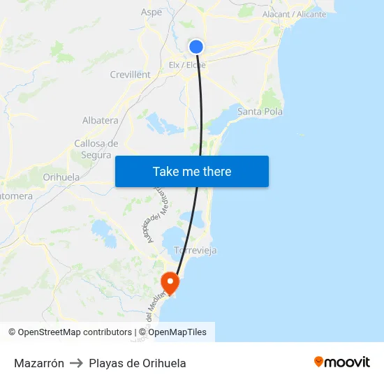 Mazarrón to Playas de Orihuela map
