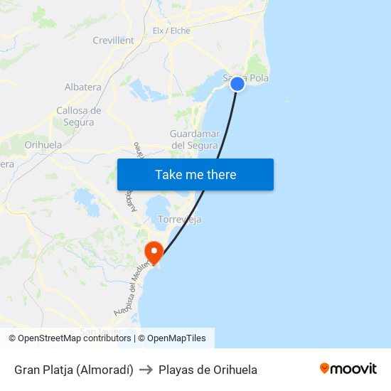 Gran Platja (Almoradí) to Playas de Orihuela map