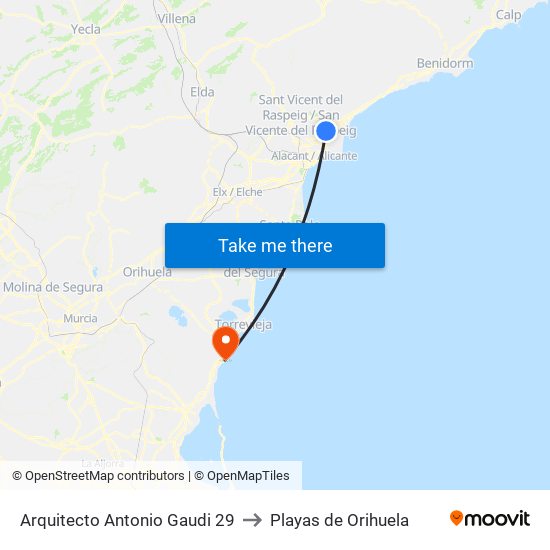 Arquitecto Antonio Gaudi 29 to Playas de Orihuela map