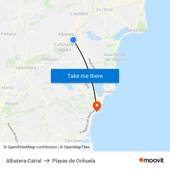 Albatera-Catral to Playas de Orihuela map