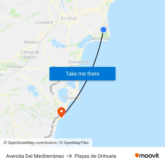 Avenida Del Mediterráneo to Playas de Orihuela map