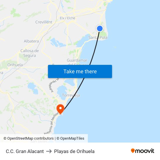C.C. Gran Alacant to Playas de Orihuela map