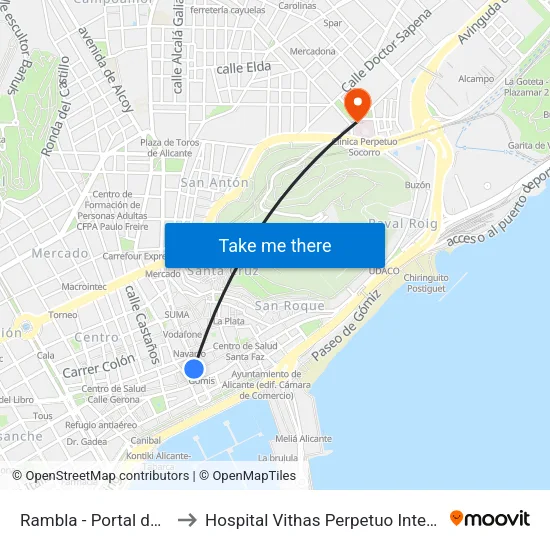 Rambla - Portal de Elche to Hospital Vithas Perpetuo Internacional map